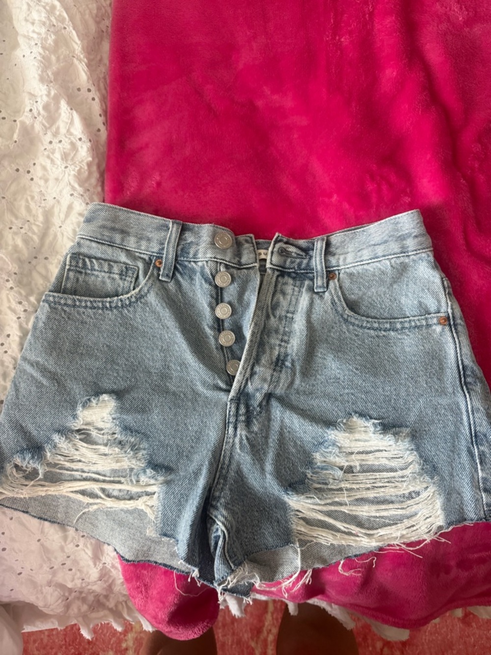 PacSun Light Blue Distressed Button-Front Denim Shorts